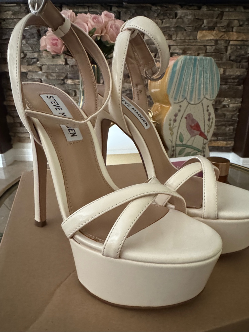 Steve Madden Off-White Platform Ankle-Strap Heels